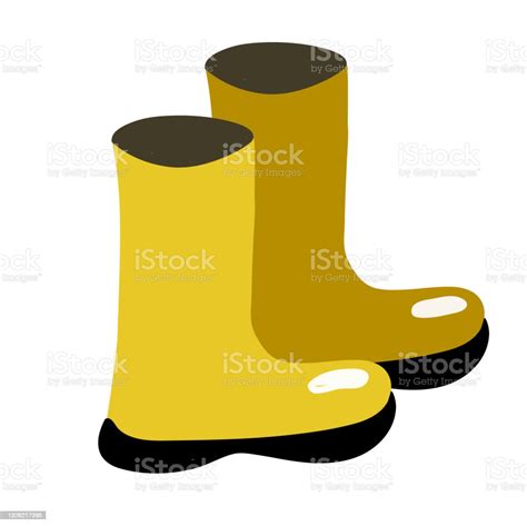 Pair Of Yellow Rubber Boots Isolated On White Background Stock
