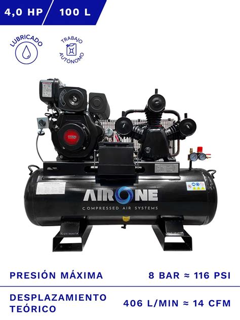 Compresor Autónomo Con Motor Diesel De 4hp 100 Litros De Capacidad De