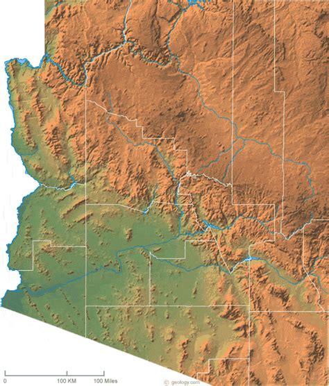 Arizona Physical Map And Arizona Topographic Map