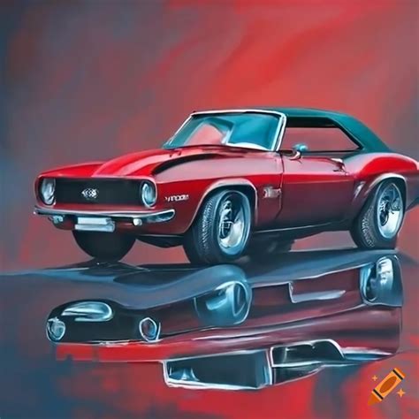 Hyper Realistic Painting Of A Red And Black 1969 Camaro Ss On Craiyon