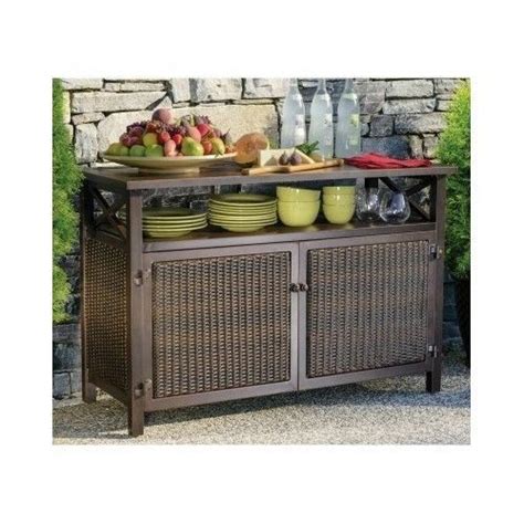 Outdoor Buffet Wicker Counter Sideboard Console Brown Serving Cabinet