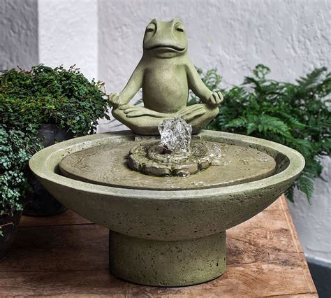 Zen Frog Round Fountain Moss Concrete Fountains Fountains Outdoor