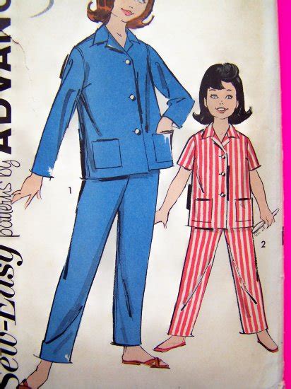 50s Vintage Sewing Pattern Girls Pajama Shirt Pjs Sleep Pants Advance 2706