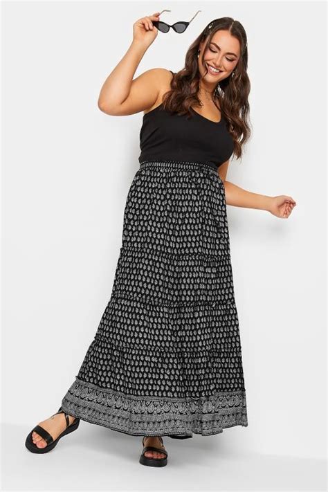 Yours Plus Size Black Tiered Gypsy Maxi Skirt Yours Clothing