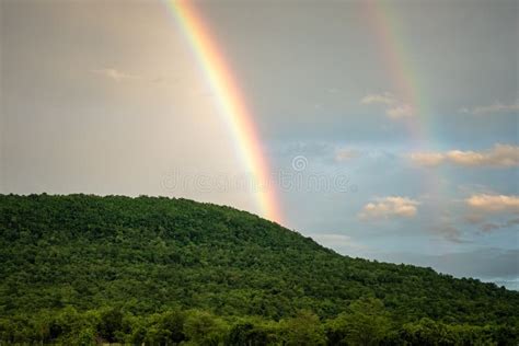 Rainbow Over The Mountain Stock Photo Image Of Mountain 151885606