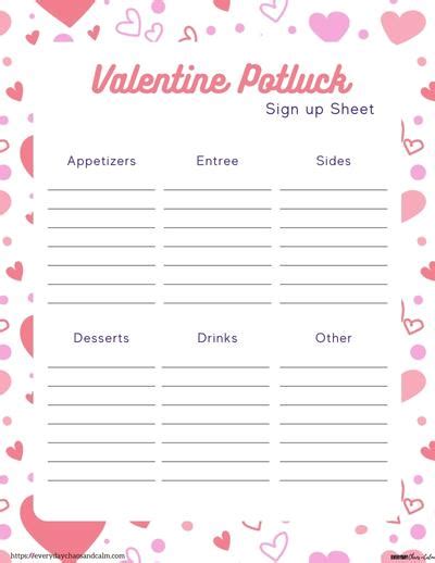 7 Free Printable Valentines Day Potluck Sign Up Sheets