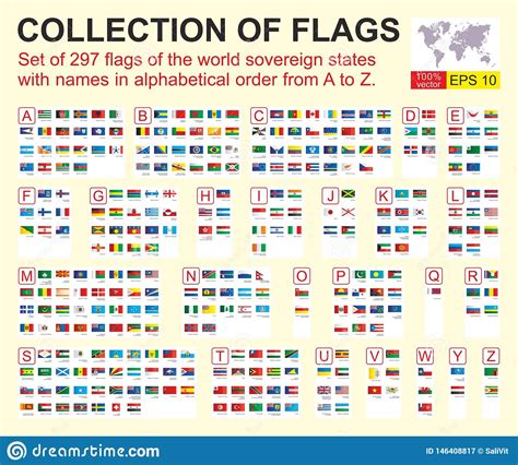 Set Of 297 Flags Of The World Sovereign States With Names In