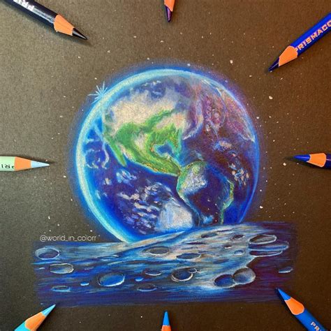 Earth From The Moon Drawing By Worldincolorr Black Paper Drawing