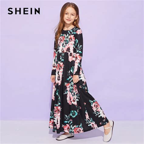 Shein Kiddie Allover Floral Print Cute Girls Maxi Dress Kids Clothing