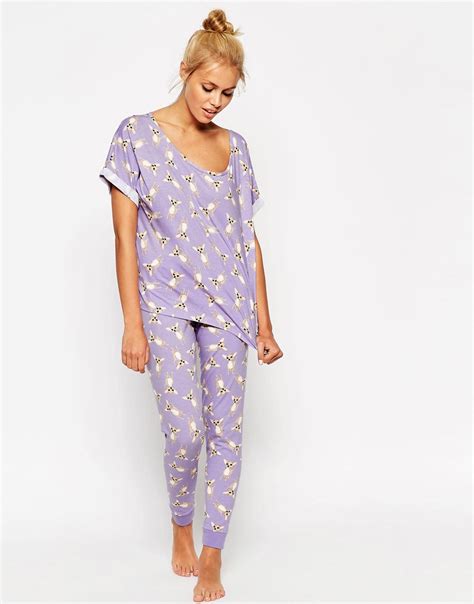 Asos Chihuahua Print Tee And Legging Pyjama Set In Purple Lyst