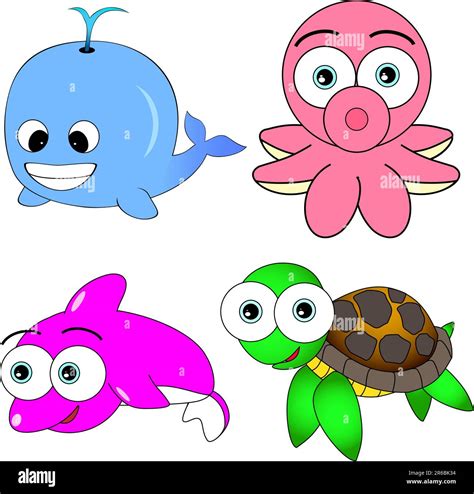 Illustration Of Cute Sea Animal Set Stock Vector Image & Art - Alamy