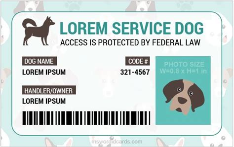 Printable Service Dog Id Card Template Free Download
