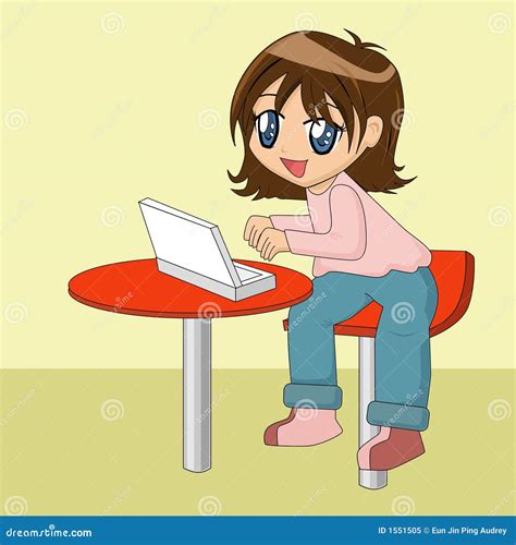Cartoon Girl Using Laptop Stock Vector Illustration Of Chair 1551505