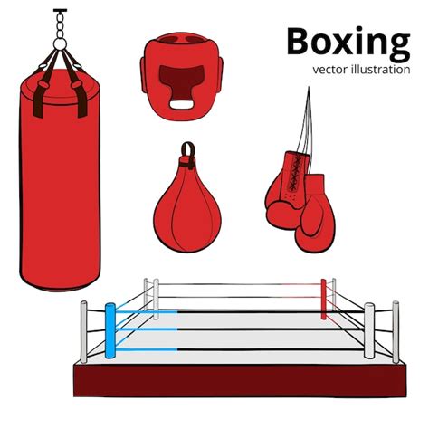 Equipo De Boxeo Rojo Dibujado A Mano Guantes De Boxeo Casco Saco De