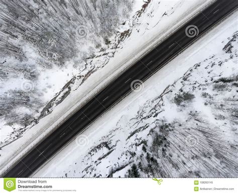 Top View At The Mountain Highway In North Snowy Rocky Terrain And