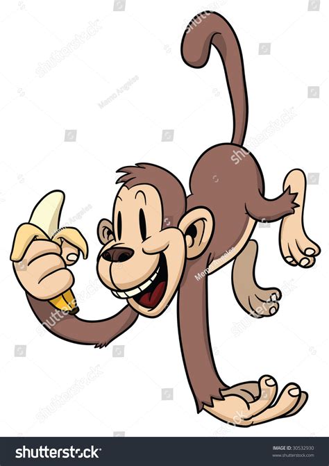 Cute Cartoon Monkey Holding A Banana Stock Vector