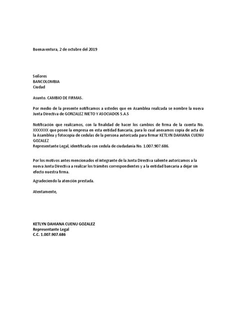 Modelo Carta Cambio De Firmas Ante El Banco Pdf