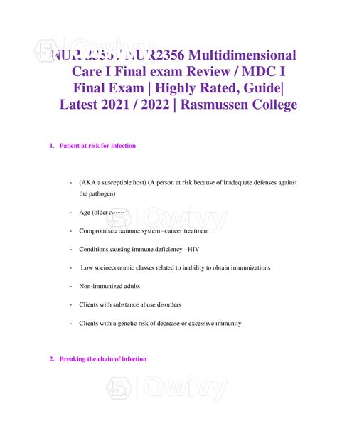 Nur 2356 Nur2356 Multidimensional Care I Final Exam Review Mdc I Final Exam Highly Rated