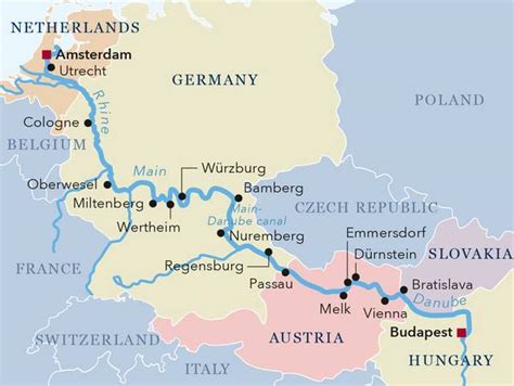 Danube River On European Map