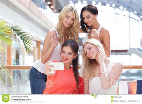 friends taking selfie in shopping mall stock image image of shopaholic shopping 108186661