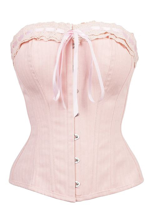 Classic Victoriana Corset With Beige Cotton Lace Trim And Ribbon Lacin Corset Story Us