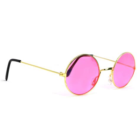 Skeleteen Pink Round Hippie Glasses Pink 60s Style Hipster Circle Sunglasses 1 Pair