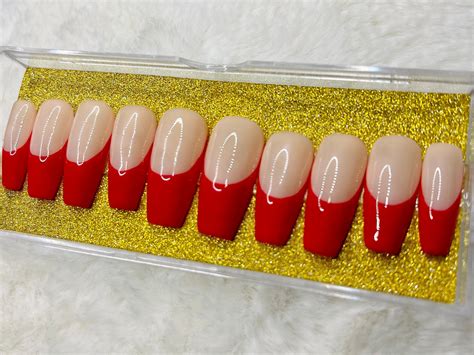 Red French Tip Red Press On Nails Fake Nails Matte Or Etsy
