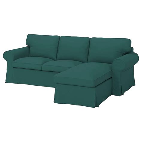 EKTORP Trekk til 3-seters sofa, Med sjeselong/Totebo mørk turkis - IKEA