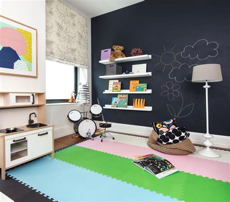 Childrens Playroom With Chalkboard Wall In 2020 Kids Room Paint