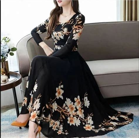 Raabta Black Border Printed Long Dress 0101 At Rs 59300 लम्बे कपड़े