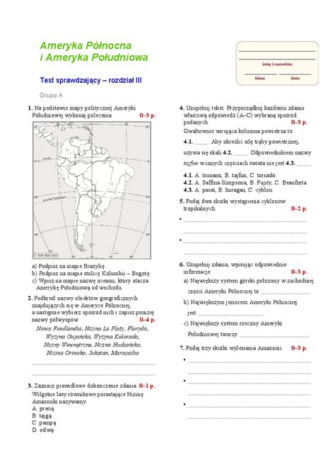 [Test 3] Ameryka Północna i Ameryka Południowa - Pobierz pdf z Docer.pl