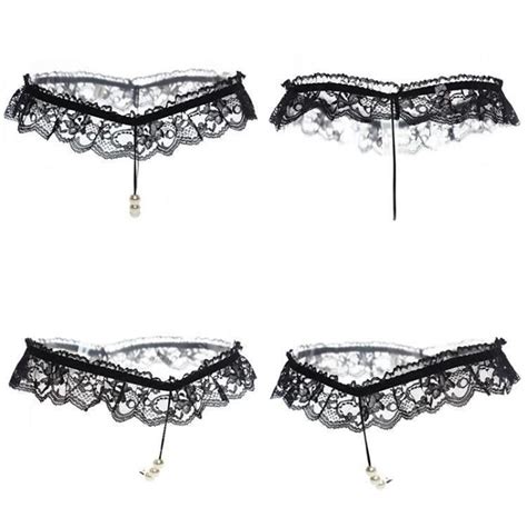Women Erotic Thin Open Crotch Thong G Strings Sexy Lace Floral Pearls Massaging Crotchless