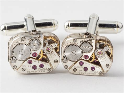 Steampunk Cufflinks Featuring Movado Watch Movements With Ruby Jewels
