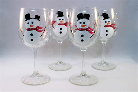 Snowman Hand Painted Wine Glasses Painted Snowman Glasses Etsy