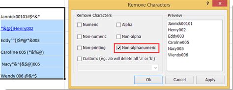 Video shows what alphanumeric means. Quickly remove numeric, alphabetic, non-printable or ...