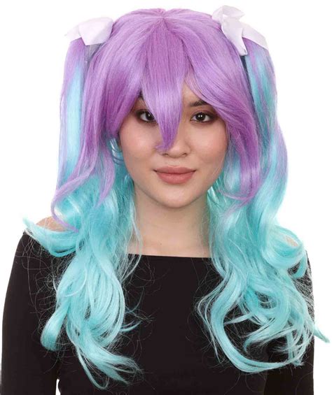Hpo Womens Ponytail Wig Aqua And Purple Synthetic Fiber Halloween