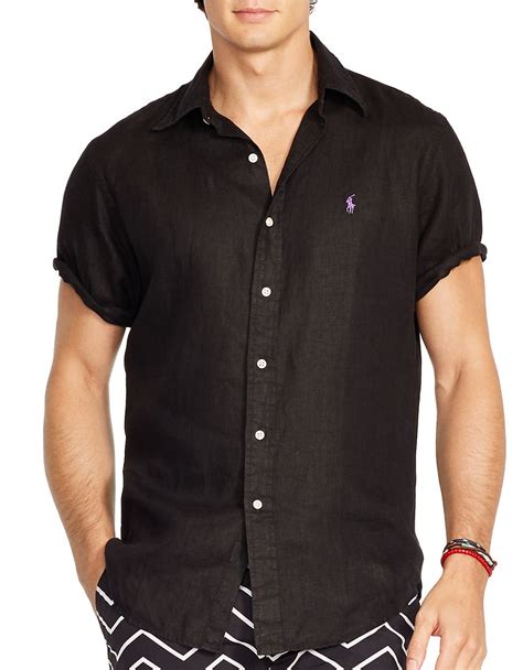 Polo Ralph Lauren Short Sleeved Linen Shirt In Black For Men Lyst