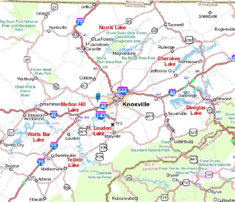 Lakes In East Tennessee Map For Knoxville Tennessee And East