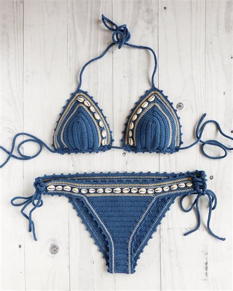 Crochet Bikini Set With Sea Shells Bohemian Crochet Swimwear Etsy