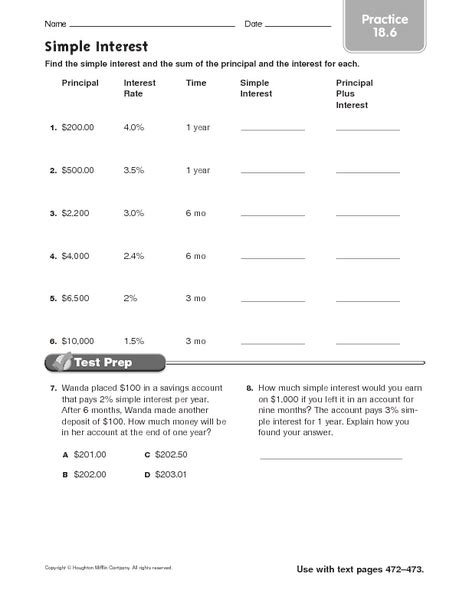 Simple Interest Practice 186 Worksheet For 5th 7th Grade Lesson