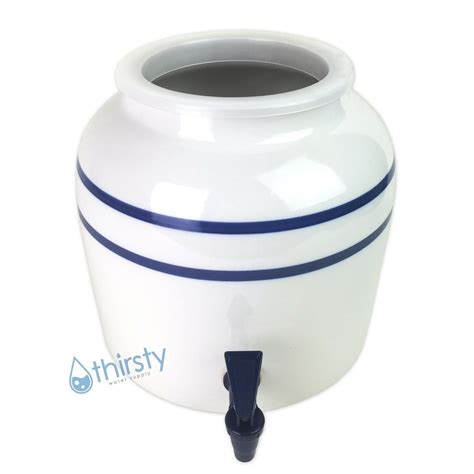 Water Crock Blue Pin Stripes Ceramic Porcelain Dispenser Faucet Valve