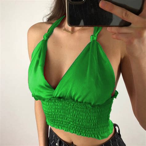 Women Sexy Shrinkage Pleated Backless Nightclub Crop Top Ladies Summer Beach Casual Tank Vest