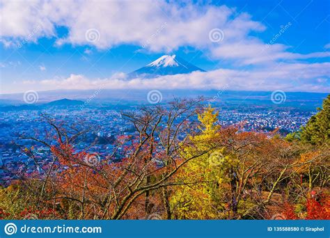 Beautiful Landscape Of Mountain Fuji Around Maple Leaf Tree In Autumn