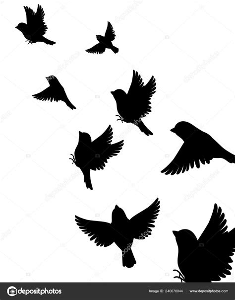 Abstract Illustration Many Sparrow Bird Flying Black Silhouette Bird