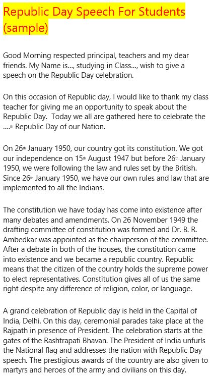Republic Day Speech 2023 In English Speech On Republic Day 2023 Pdf