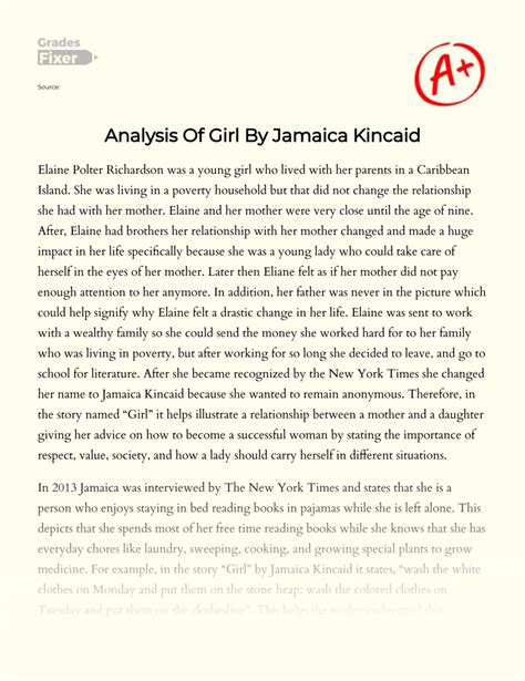 Analysis Of Girl By Jamaica Kincaid [essay Example] 1058 Words Gradesfixer