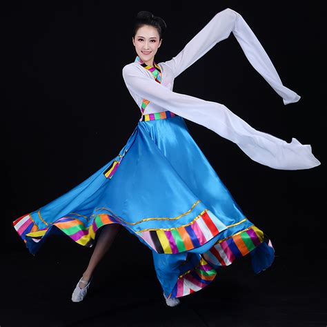 Chinese Folk Dance Costume Watersleeve Tibetan Dance Performance Dress Female Adults Tibetan