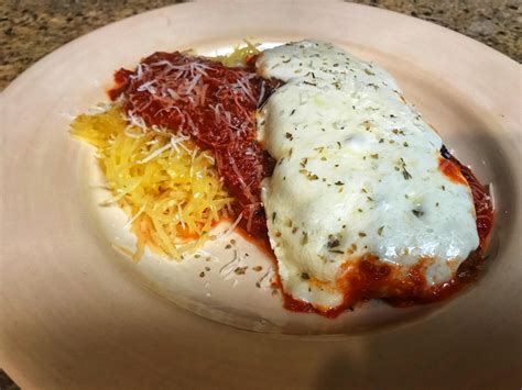 With 2 forks, scrape stringy squash flesh from skin, separating into strands. homemade Chicken Parmesan with Spaghetti Squash and Red ...