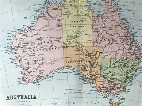 1904 Australia Original Antique Map Available Framed Vintage Wall Decor