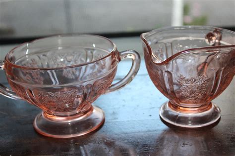 Pink Depression Glass Cream And Sugar Bowl By Vintalicous On Etsy